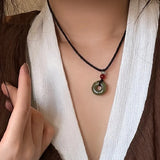DAIIIBABYYY  -  National Style Color Beads Butterflies Necklace Female Temperament Thin Rope Collarbone Chain Adjustable Chain Jewelry