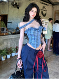 DAIIIBABYYY  -  Summer Y2k Aesthetic Plaid Sexy Tank Tops Women Vintage Streetwear Irregular Fairy Vest Harajuku Gothic Ruffled Cropped Camisole