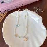 Daiiibabyyy Kpop Cute Bohemian Star Pentagram Pendant Colorful Beaded Choker Necklace For Women Sweet Party Beach Aesthetic Y2K New Jewelry