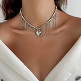 Daiiibabyyy  Gold-Color Heart Pendant Necklace for Women Luxury Exquisite Crystal Beaded Necklace Trendy Hiphop Versatile Jewelry