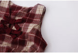 DAIIIBABYYY  -  Autumn Winter New Retro Preppy Vest Dress Christmas Style Bow Loose Medium Long Woolen Vest Skirt Women's V-neck Plaid Dress