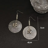 Daiiibabyyy  French Minimalist Resin Imitation Shell Round Slice Pearl Pendant Earrings Women Temperament Jewelry Wedding Party