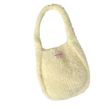 Daiiibabyyy  Ladies' Tote Bag Autumn Winter Korean Plush Dopamine Sweet Kawaii Simple Versatile Daily Large Capacity Knitted Handbag For Girl
