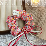 DAIIIBABYYY  -  French Fashion Plaid floralScrunchies for Hair  bow ribbon French girlish ponytail tie hair accessory versatile Hair ties
