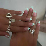 Daiiibabyyy  24pcs Nude Pink Press on Nails Reusable Glitter Rhinestone Design Full Cover Nail Tips Short Almond Fake Nail French False Nail