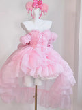 DAIIIBABYYY  -  Customized Lolita Bow Design Princess Ball Gown Dresses Sweet One Shoulder Pleated Tiered Birthday Party Vestidos Sweet Flower