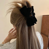 DAIIIBABYYY  -  Classic black silk Vintage velvet bow Grab Clip Soft texture shark clip new Hair curling clip Hair Claws  Headwear