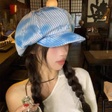 Daiiibabyyy  Dopamine Fashion Gradual Change Sweet Star Stripe Print Berets Y2K Spring Autumn Travel Versatile Elegant Painter Hats Woman