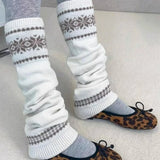 Daiiibabyyy  Korean Style Fair Isle Autumn Winter Snowflake Slouch Socks Women Girls Knitted Socks Leg Warmer Knee High Boot Cuffs Leg Cover