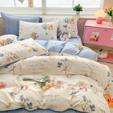DAIIIBABYYY  -  New Little Fresh Pure Cotton Four Piece Set with 40 Thread Count All Cotton Bedding Ins Bed Sheet and Quilt Set with 4