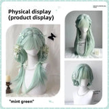 Daiiibabyyy  Natural Looking Long Hair Wig Mint Green Full Head Cover Style Hair Extension Realistic Simulation for Daily Use Women