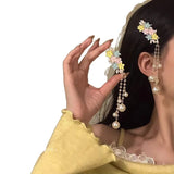 Daiiibabyyy  1PC Spring And Summer Sweet Flower Pearl Tassel Hair Clip Female New Fashion Exquisite Hundred Hundred Hundred Hair Accessories
