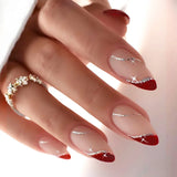 Daiiibabyyy  24Pcs Long French Almond Fake Nail White Edge False Nails Red Heart Design Press on Nails with Jelly Glue Wearable Manicure Tips