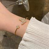 Daiiibabyyy  Luxury Gold Color Butterfly Open Bangles for Women Imitation Pearl Cubic Zirconia Cuff Bracelet French Fashion Jewelry Bridal  K