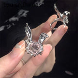 Daiiibabyyy  Korea Cute Rabbit Ear Rings Girl Women Bunny Zircon Jewelry Opening Rings For Girlfriend Sweet Cool Wind Jewelry Gifts