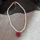 DAIIIBABYYY  -  Korean Fashion Retro Goth Beaded Cherry Pendant Necklace For Women Egirl Aesthetic Grunge Y2k 90s Jewelry Accessories