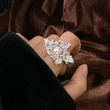 DAIIIBABYYY  -  French niche design tinfoil style bright silver textured gemstone-encrusted open ring