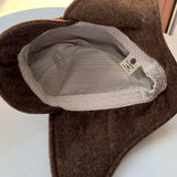 Daiiibabyyy  Autumn and Winter New Plain Weave Ear Protector Baseball Cap Men's and Women's Short Brim Outdoor Warm Riding Woolen Bomber Hats