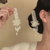 Daiiibabyyy  Kaitin New Sweet Bride Rhinestone Flower Tassel Pearl Hair Clips For Women Fashion Elegant High Grade Wedding Hair Accessories