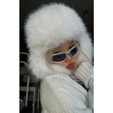 Daiiibabyyy  Fluffy Imitation Mink Fur Bomber Hats Men's Autumn and Winter Korean Version Plush Pilot Hat Female Ins Blogger Cycling Cold Hat