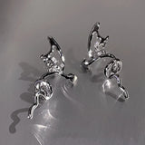 DAIIIBABYYY  -  Silver Color Liquid Butterfly Clip Earring for Women Elegant Shiny Crystal No Piercing Fake Cartilage Ear Cuff Jewelry Gift