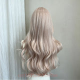 Daiiibabyyy  Long Wavy Pink Synthetic Wig with Bangs For Women Daily Wear Lolita Cosplay Heat-Resistant Natural For Women party Daily Use