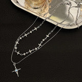 Daiiibabyyy  Shiny Star Chain Necklace Y2k Inlaid Rhinestone Multi-layer Necklaces Girls Women Fashion Party Banquet Jewelry Gifts