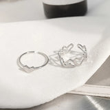 Daiiibabyyy 2Pcs/Set Hollowed Out Simple Rings Heart Shape Open Ring Adjustable Metal Jewelry Decoration Silver Color Romantic Ring
