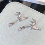 Daiiibabyyy  1Pcs Cute Pink Rabbit Ear Stud Y2K Zircon Artistic Sweet Design Unique Exquisite Beautiful Ear Bones Earrings Women's Jewelry