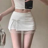 DAIIIBABYYY  -  Female Sweet Lace Patchwork Skirts Summer Women Clothes Fashionable Irregular Bow A-line Skirt Kawaii Solid Color Slim Skirt