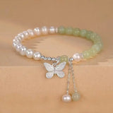 Daiiibabyyy  New Green Crystal Butterfly Shape Pendant Bracelet For Women Fashion Metal Irregular Geometric Beaded Chain Bracelet Jewelry