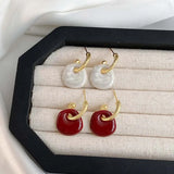 Daiiibabyyy  Vintage Oil Drop Square Pendant Earrings for Women Fashion Geometric Metal C-Shaped Earrings Light Luxury Jewelry Accessories