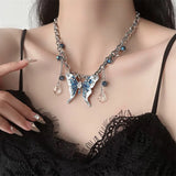 Daiiibabyyy  Rhinestone Butterfly Necklace Exaggerated Retro Vintage Zircon Necklace Jewelry Gifts Women's Choker Party