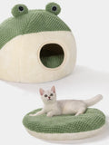 DAIIIBABYYY  -  Plush Warm Green Cat Dog Beds Nesting Basket Frog Shape Cartoon Cat Kennel Beds Pet Accessories