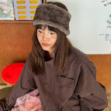 Daiiibabyyy  Winter Spice Girls Vintage Fur Hairband Y2K Punk Retro Funky Wide Leopard Print Warm Hair Accessories Soft Plush Headband