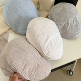 Daiiibabyyy  Japanese Cotton Linen Beret - Summer Lightweight Face Slimming Newsboy Cap for Women Casual Daily