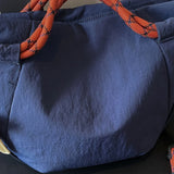 Daiiibabyyy  Vintage Multi-pocket Large Tote Bag Drawstring Shoulder Contrast Webbing Crossbody For Outdoor Hiking Daily Commute Handbags