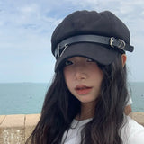 Daiiibabyyy  Subculture Cross Pendant Berets Cap Y2K Black Cotton Painter Hat Gothic Lolita Beret Hat Caps Harajuku Deco Accessories Japanese