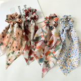 Daiiibabyyy  New Fashion Pastoralism Print Bow Scrunchies Hair Ribbon For Women Elastic Hair Band Girls Horsetail Hair Ties Hair Accessories