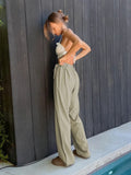 Daiiibabyyy Green Loose Mopping Trousers Straight High Waist Casual Fashion Drape Wide Leg Pants With Pockets Women New Fashion