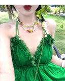 DAIIIBABYYY  -  Summer Fashionable Hollow Out Ruffles Solid Color V-neck Mini Dress Femme Lolita Sweet Pleated Women Clothing Slim Sexy Dress