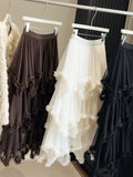 Daiiibabyyy  Faldas Mujer De Moda Irregular Gauze Skirts for Women High Waist A-line Jupe Korean Summer Saia Ruffled Sweet Long Skirt