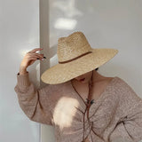 DAIIIBABYYY  -  Belt Strap Straw Sun Hat For Women Fashion Vacation Beach UV Hats Summer Wide Brim Travel Panama Hats Outdoor Wholesale