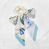 DAIIIBABYYY  -  Printed Bow Hair Rope Elegant Ribbon Ponytail Hair Band For Women Sweet Rubber Band Hair Ring Fashion Headdress Hair Accessories