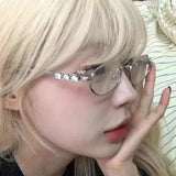 DAIIIBABYYY  -  New Rhinestone Diamonds Sunglasses Bling Shades New Fashion Small Metal Oval Women Men Fashion Eyeglasses Frames Unisex 2024