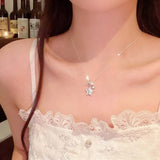 Daiiibabyyy  Fashion Silver Color Star Pendant Necklace for Women Personality Charm Circle Zircon Necklace Birthday Party Jewelry Gifts