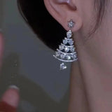 DAIIIBABYYY  -  Hot Selling Shiny Rhinestone Hollow Christmas Tree Earrings Women's Fashion Luxury Versatile Charm Earrings Holidays Gift 2024
