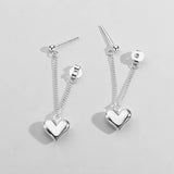 Daiiibabyyy S925 Silver Simple Pair Love Heart Drop Earrings For Women Vintage Smooth Heart Shaped Chain Tassel Earrings Fine Party Jewelry