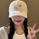 Daiiibabyyy  Women's Baseball Caps New Korean Bow Dopamine Sweet Cute Simple Fashionable Versatile Visors Vacation Sun Shading Caps For Girl