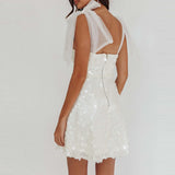 Daiiibabyyy  Shiny Sequins Sleeveless Slim Fit Women's Dress Sexy Backless Summer Mini Dresses Low Cut V Neck Mesh Suspender Club Party Dress